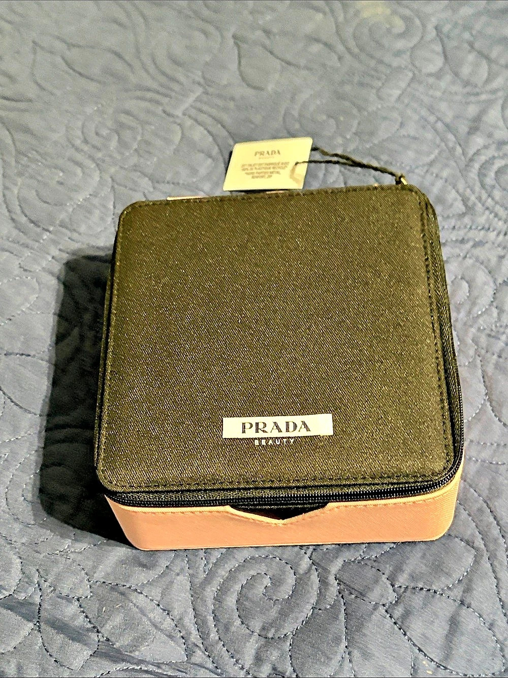 Prada Beauty Black and Pink Structured Cosmetic Vanity Case Beauty Structured